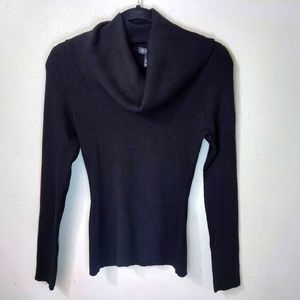INC International Concepts Fitted Ribbed Knit Cowl Neck Sweater Black Medium